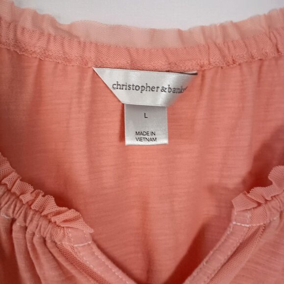 Christopher & Banks Embroidered Boho Tunic Blouse Coral Pink Size L Cotton - Picture 3 of 6